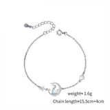 925 Silver Moon Stone Cat Chain Bracelet Women Dainty Fine Jewelry