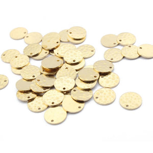 50pcs Raw Brass 10mm Hammered Round Stamping Charms Pendant DIY Jewelry Making