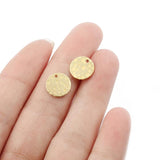 50pcs Raw Brass 10mm Hammered Round Stamping Charms Pendant DIY Jewelry Making