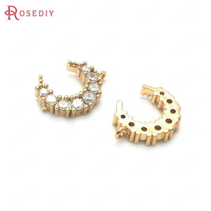 4PCS 12x10x3MM Moon Charms Pendants 24K Brass Zircon 1/2 Holes Jewelry Findings