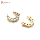 4PCS 12x10x3MM Moon Charms Pendants 24K Brass Zircon 1/2 Holes Jewelry Findings