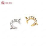 4PCS 12x10x3MM Moon Charms Pendants 24K Brass Zircon 1/2 Holes Jewelry Findings
