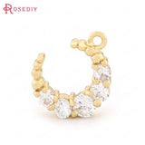 4PCS 12x10x3MM Moon Charms Pendants 24K Brass Zircon 1/2 Holes Jewelry Findings