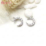 4PCS 12x10x3MM Moon Charms Pendants 24K Brass Zircon 1/2 Holes Jewelry Findings