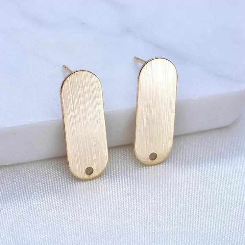 14K Plated Brass Oval Stud Earrings for DIY Jewelry Making