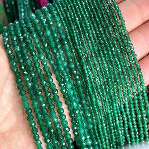 Emerald Green Chalcedony Faceted Stone Beads 2-4MM