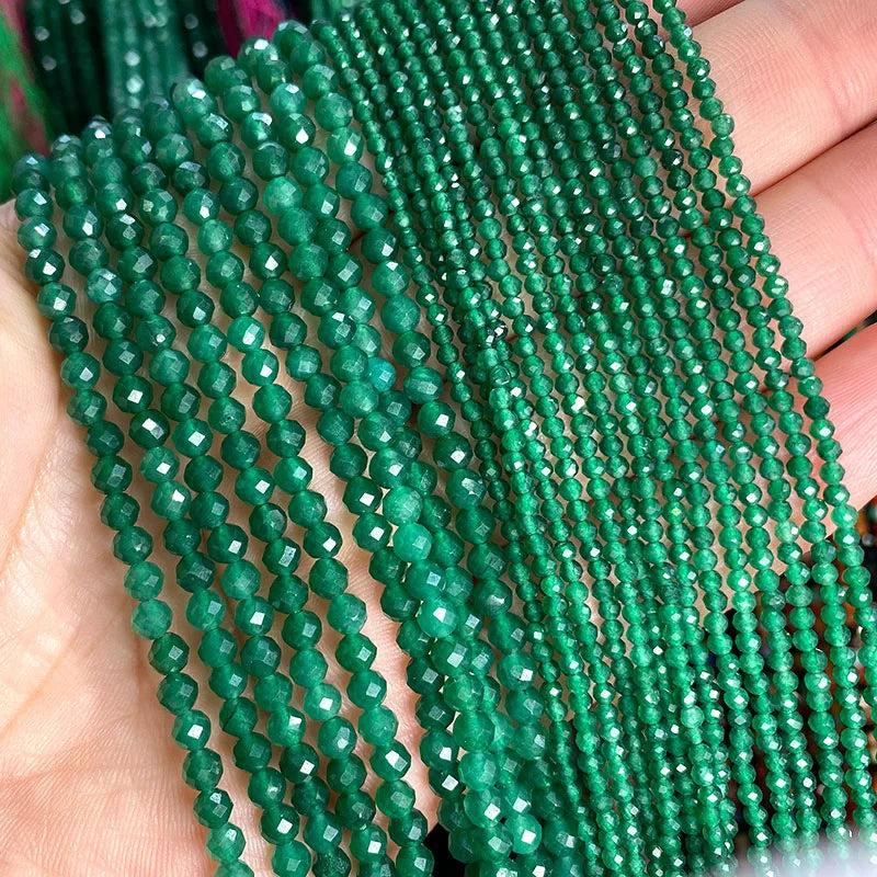 Emerald Green Chalcedony Faceted Stone Beads 2-4MM