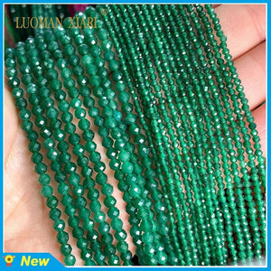 Emerald Green Chalcedony Faceted Stone Beads 2-4MM