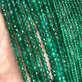 Emerald Green Chalcedony Faceted Stone Beads 2-4MM