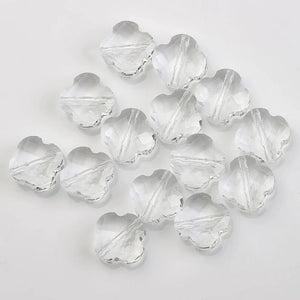 30Pcs 12mm Four Leaves Clover Flower Glass Beads Green Crystals Cross Pendant