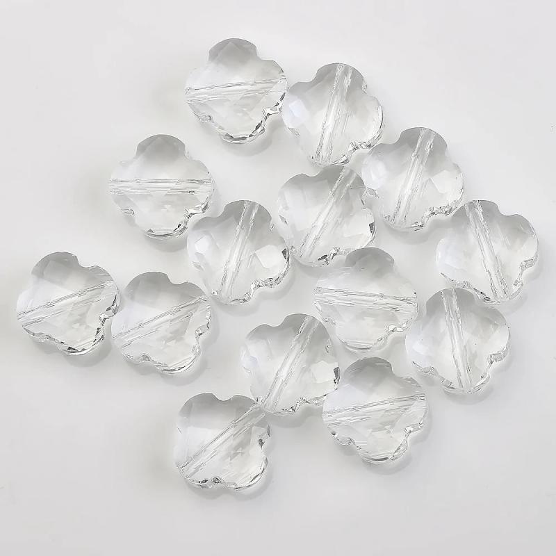 30Pcs 12mm Four Leaves Clover Flower Glass Beads Green Crystals Cross Pendant