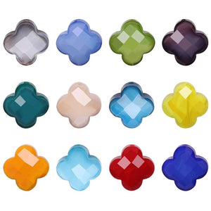 30Pcs 12mm Four Leaves Clover Flower Glass Beads Green Crystals Cross Pendant