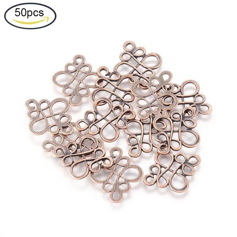 50PCS Tibetan Style Red Copper Jewelry Necklace Links Connectors Chinese Knot