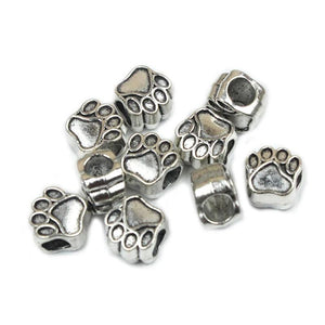 50pcs Dog Bear Paw 5mm Big Hole Charms Pendant For Bracelet DIY Antique Silver