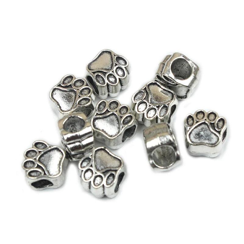 50pcs Dog Bear Paw 5mm Big Hole Charms Pendant For Bracelet DIY Antique Silver