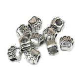 50pcs Dog Bear Paw 5mm Big Hole Charms Pendant For Bracelet DIY Antique Silver