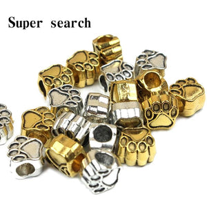 50pcs Dog Bear Paw 5mm Big Hole Charms Pendant For Bracelet DIY Antique Silver