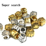50pcs Dog Bear Paw 5mm Big Hole Charms Pendant For Bracelet DIY Antique Silver