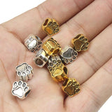50pcs Dog Bear Paw 5mm Big Hole Charms Pendant For Bracelet DIY Antique Silver