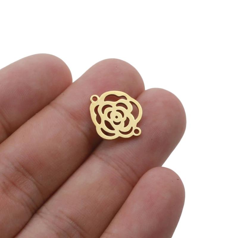 5pcs Stainless Steel Silver Hollow Rose Flower Charms Pendant