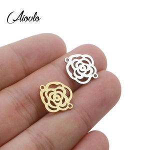 5pcs Stainless Steel Silver Hollow Rose Flower Charms Pendant