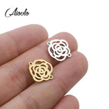 5pcs Stainless Steel Silver Hollow Rose Flower Charms Pendant
