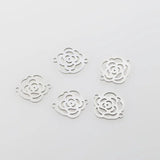 5pcs Stainless Steel Silver Hollow Rose Flower Charms Pendant
