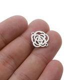 5pcs Stainless Steel Silver Hollow Rose Flower Charms Pendant