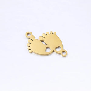 5Pcs/Lot Baby Foot Charms Stainless Steel Double Hole Connectors