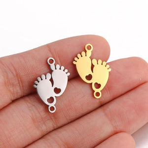 5Pcs/Lot Baby Foot Charms Stainless Steel Double Hole Connectors