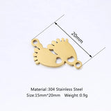 5Pcs/Lot Baby Foot Charms Stainless Steel Double Hole Connectors
