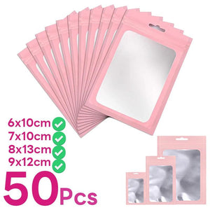 50Pcs Pink Aluminum Foil Zip Lock Bags Jewelry Storage Pouch