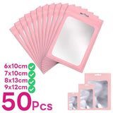 50Pcs Pink Aluminum Foil Zip Lock Bags Jewelry Storage Pouch