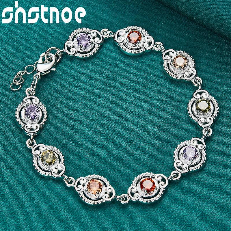925 Silver Multicolor Zircon Charm Bracelet Lady Jewelry