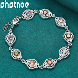 925 Silver Multicolor Zircon Charm Bracelet Lady Jewelry