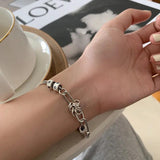 925 Silver Bracelet Geometric Heart Cat Thai Punk Jewelry