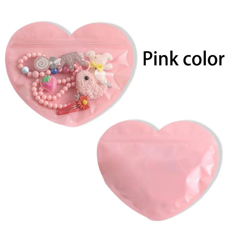 10pcs Pink Heart Shape Self Seal Plastic Bags for Jewelry Earrings Bracelet