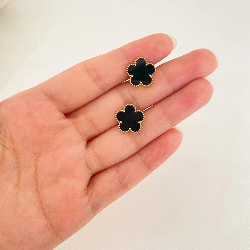 Flower Stainless Steel Earrings Shell Clover Stud Piercing Jewelry