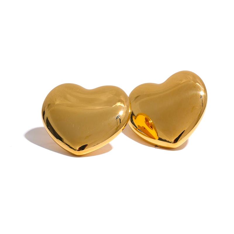 Big Heart Stud Earrings Stainless Steel Waterproof Charm
