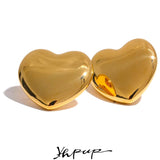 Big Heart Stud Earrings Stainless Steel Waterproof Charm