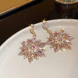 Pink Crystal Flowers Drop Earrings for Women Girls
