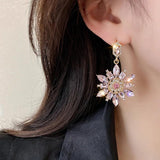 Pink Crystal Flowers Drop Earrings for Women Girls