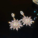 Pink Crystal Flowers Drop Earrings for Women Girls
