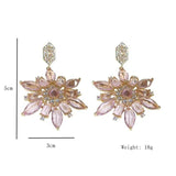 Pink Crystal Flowers Drop Earrings for Women Girls