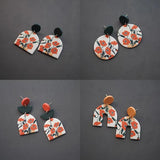 Leaf Flower Pattern Antique Red Art Dangle Earrings