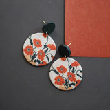 Leaf Flower Pattern Antique Red Art Dangle Earrings