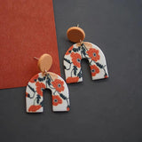Leaf Flower Pattern Antique Red Art Dangle Earrings