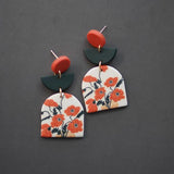 Leaf Flower Pattern Antique Red Art Dangle Earrings