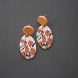 Leaf Flower Pattern Antique Red Art Dangle Earrings