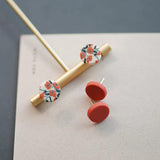 Leaf Flower Pattern Antique Red Art Dangle Earrings